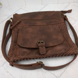 KouLi Buir Crossbody Bag Purse Brown Woven Faux Leather Shoulder Boho Handbag